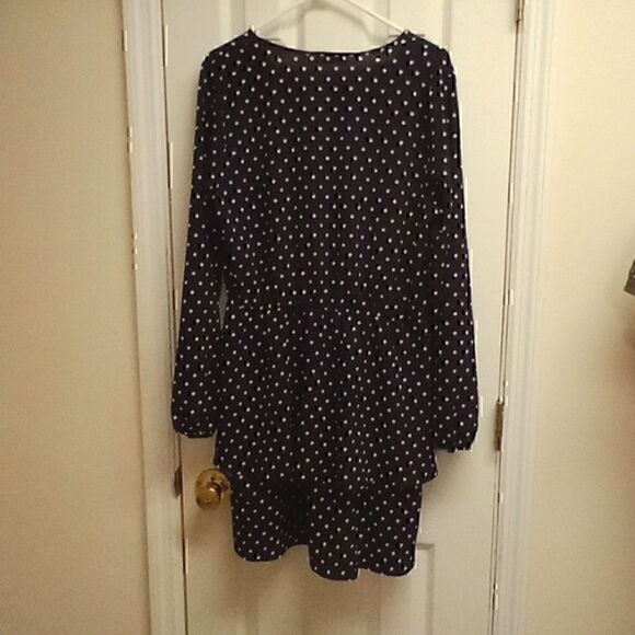 ⭐️5/$25 SALE Women's Miss U Navy Blue and White Polka Dot Layered Dress Size L - Picture 8 of 8